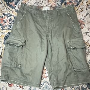 OTB Men's Green Cargo Shorts Ramie Cotton Canvas Drawstring Cargo Pockets Sz 32